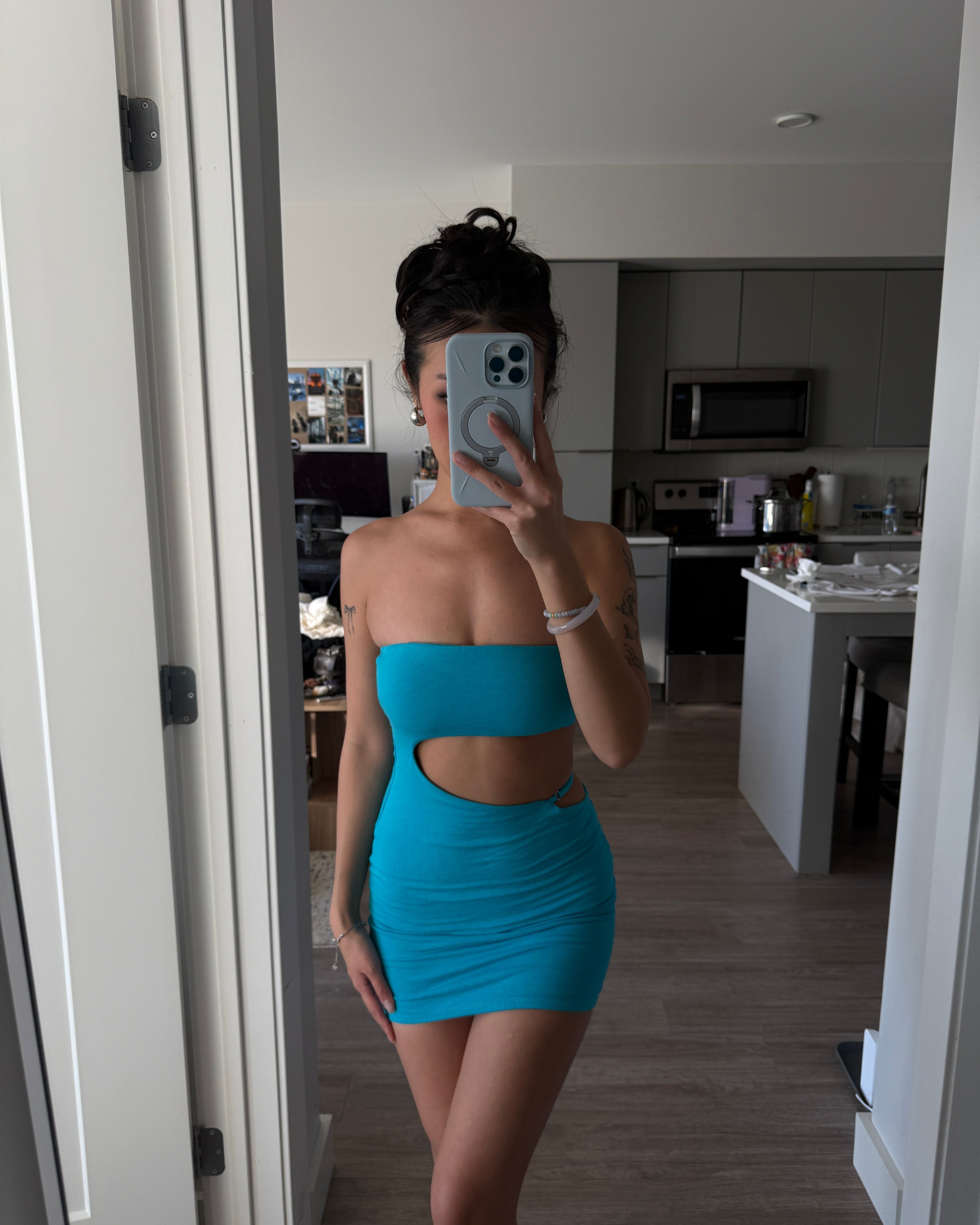Teal Strapless Dress (Size XS)