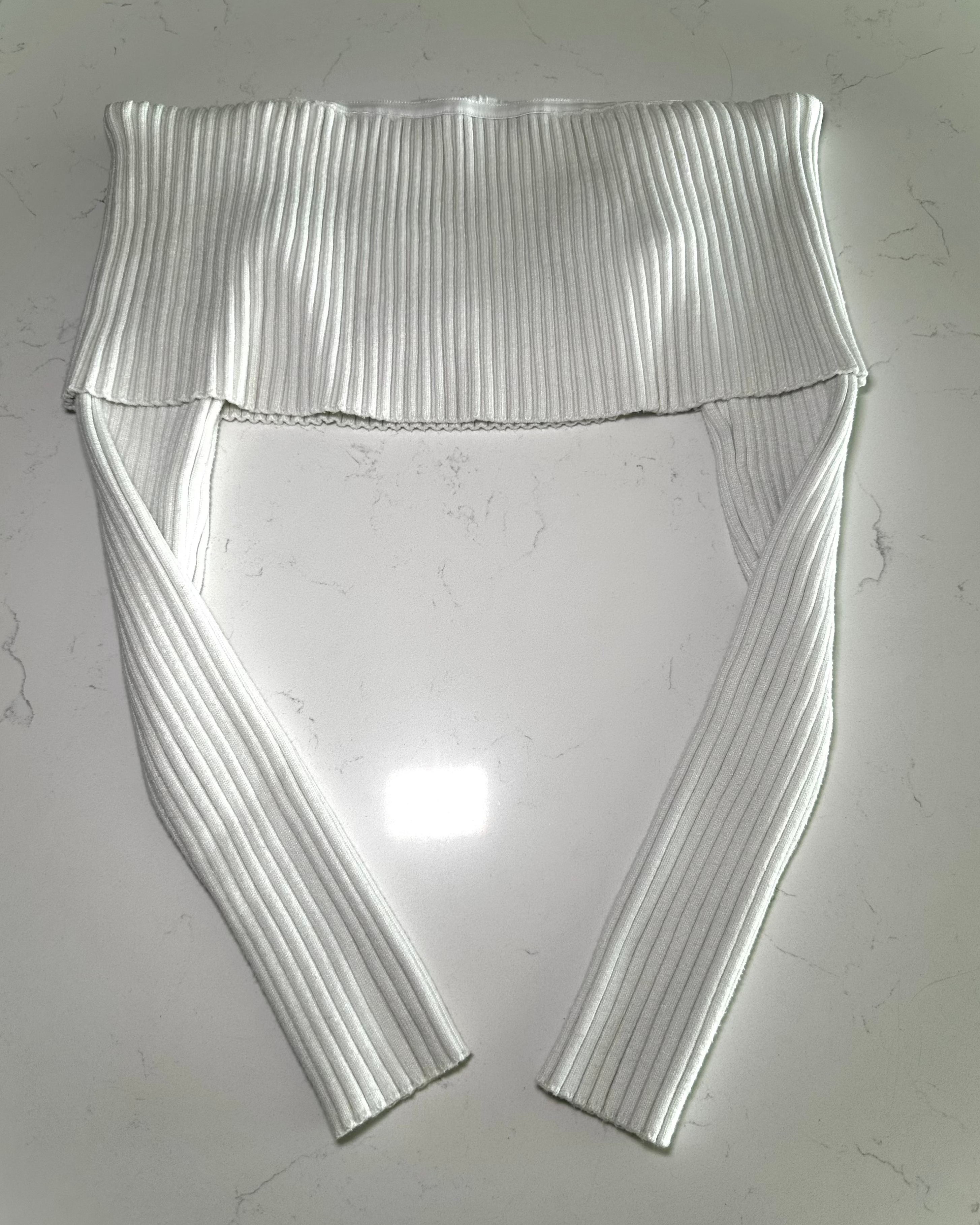 White Ribbed Off The Shoulder Crop Top (Size XS)